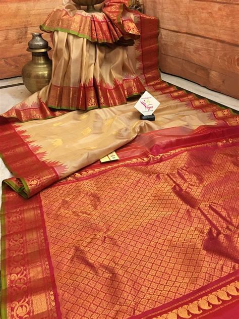 pure golden color gadwal silk mark saree with red zari pallu saree saree designs golden color