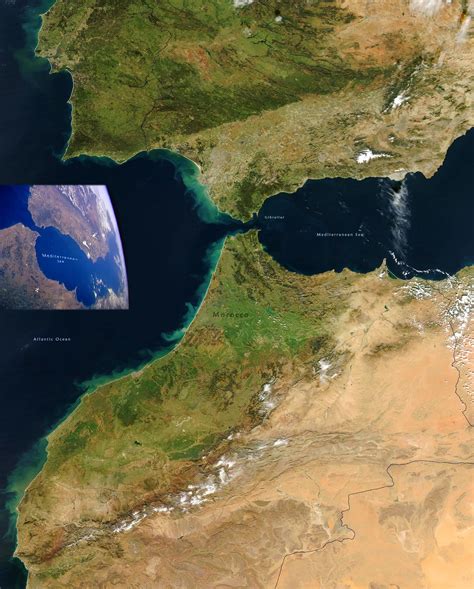 At its narrowest point, the distance between spain and morocco is just 14.5. Strait of Gibraltar, Spain, Morocco - Image