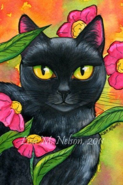 Black Cat And Pink Flowers Print Of My By Buckscountydesigns 1000
