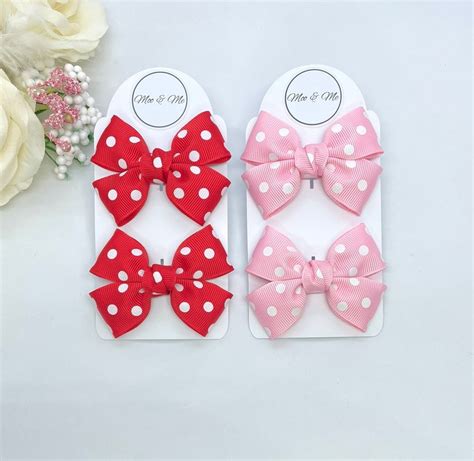 Polka Dot Bows Polka Bow Set Hair Clips Spotted Red White Etsy Uk