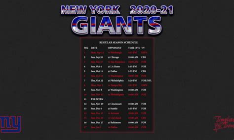 Printable New York Giants Schedule Free Printable Source