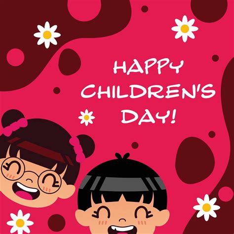 Happy International Childrens Day Greeting Card On A Pink Background
