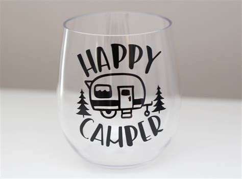Happy Camper Wine Glass Camping Wine Glass Acrylic Wine