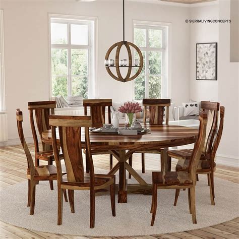Bedford X Pedestal Rustic 72 Round Dining Table With 8 Chairs Set