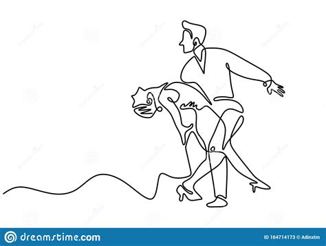 Continuous One Line Drawing Of Dancing Couple Vector Minimalism Sketch