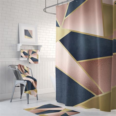 Geometric Shower Curtain With Optional Matching Hand Towels Etsy