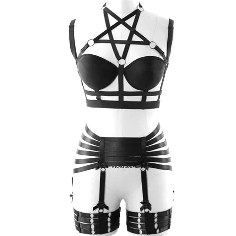 2018 fashion 1 set bondage lingerie sliver elastic adjust strap tops cage harness bra sexy goth