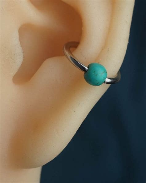 Unique Turquoise Conch Hoop Earring Bohemian Jewelry
