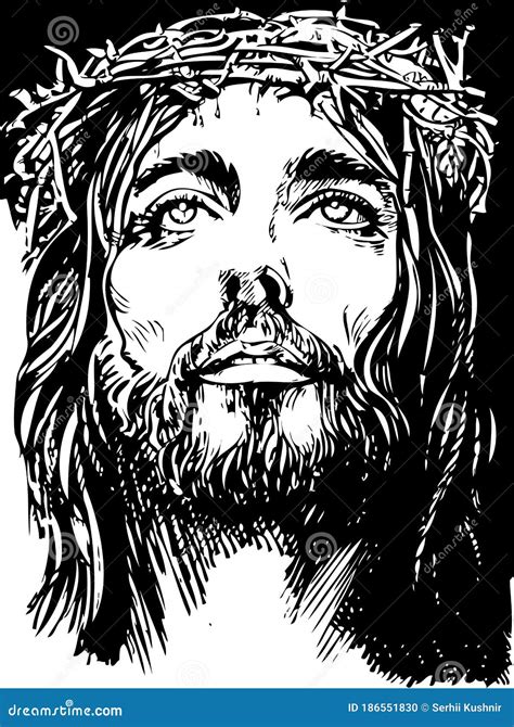 Jesus Christ Graphic Close Up Portrait Sketch Illustration Stock