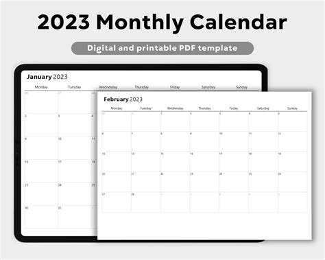 2023 Digital Monthly Calendar Planner Ipad Goodnotes Etsy