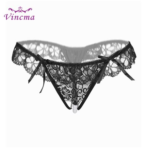 New Women Thongs And G Strings Lace Bow Open Crotch With Pearls Tangas Women Sexy Panties Sexy