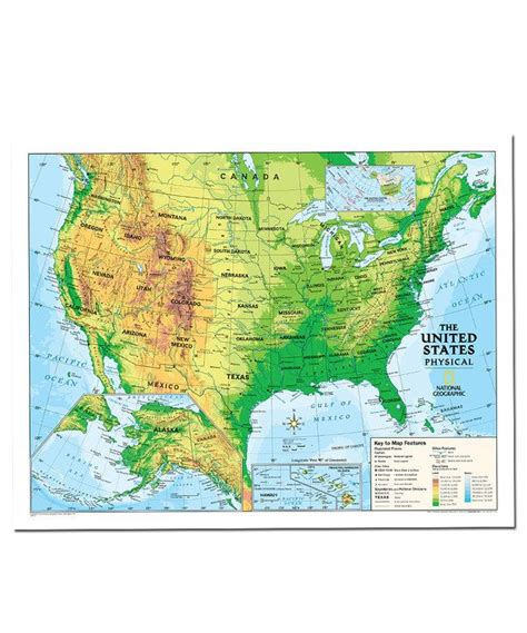 Physical Usa Kids Laminated Topographical Map National Geographic