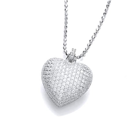 Swarovski Zirconia Silver Pave Puffed Heart Necklace By David Deyong