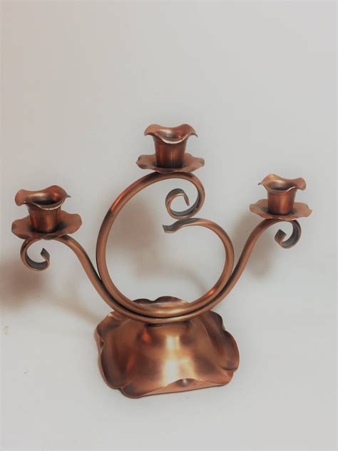 Vintage Solid Copper Gregorian Usa Triple Candle Holder Etsy