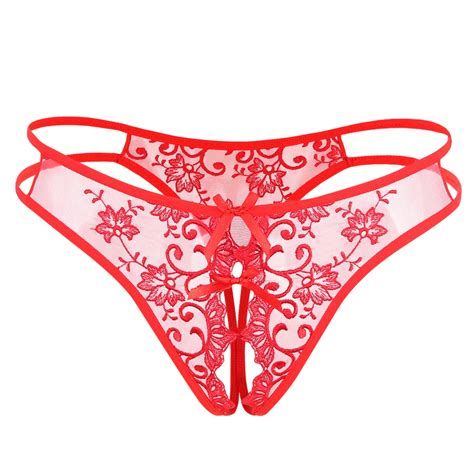 women underwear new sex panties seamless lace panties open crotch thong red embroidery bow