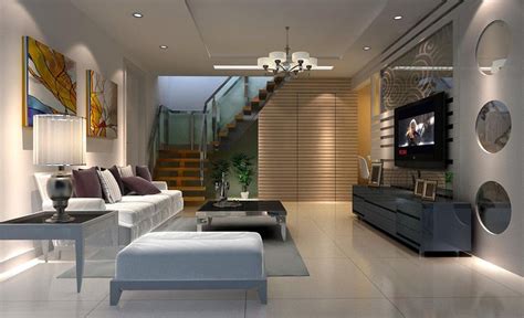 Villa Living Room Lighting Rendering With Stairs Stairs In Living