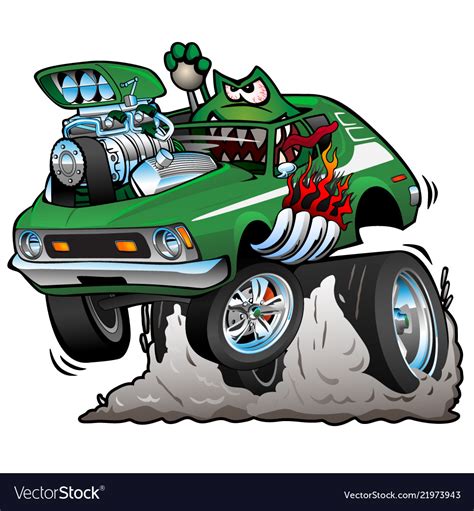 Seventies Green Hot Rod Funny Car Cartoon Vector Image