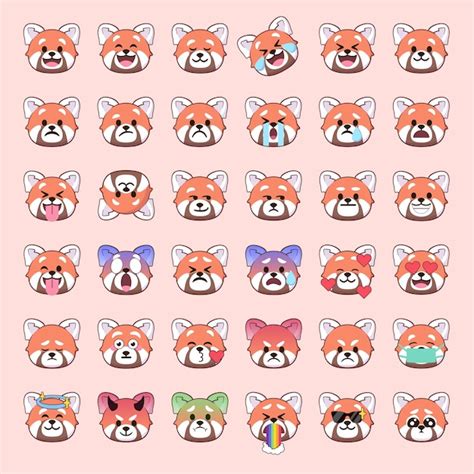 Premium Vector Red Panda Emoji Faces With Cute Expressions For Social