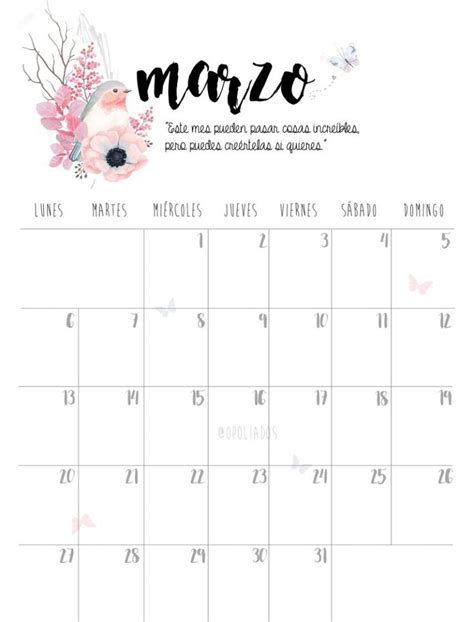 A Calendar With Flowers And Butterflies On It Which Is The Date For Marzo