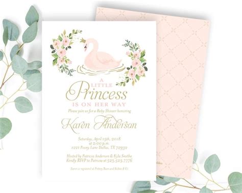 Swan Baby Shower Invitation Swan Invitation Swan Princess Etsy