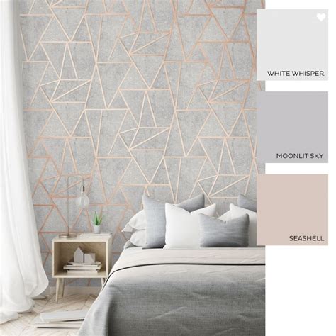 Metro Geometric Apex Wallpaper Grey Rose Gold Grey And Gold Bedroom