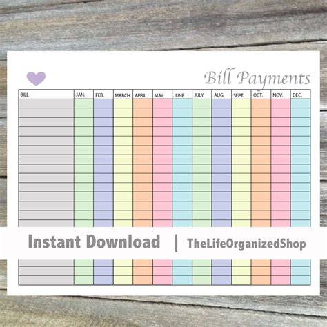 Bill Payment Tracker Monthly From The Luminous Collection Etsy