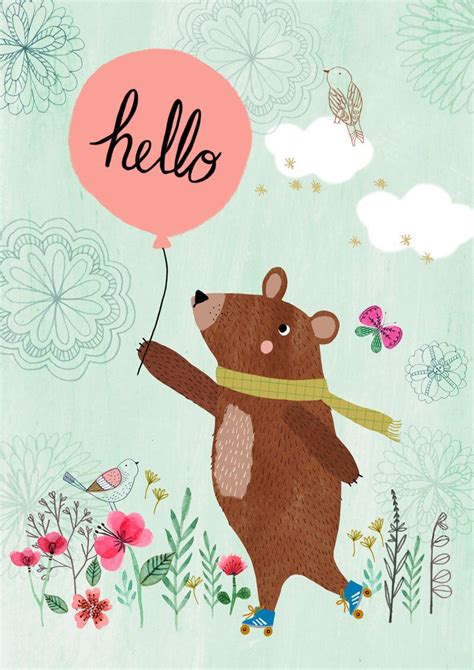 Hello Beargiclee Print Of An Original Illustration Bear