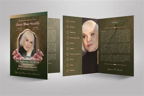 Vintage Green Funeral Program Photoshop Design Bundles