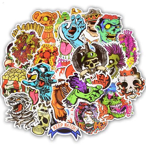 50 Pcs Pack Terror Graffiti Skeleton Horror Stickers Etsy
