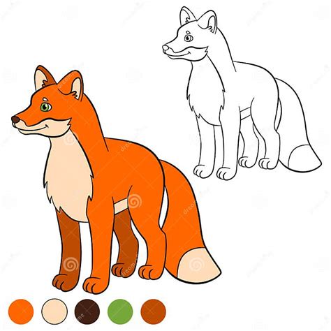 Coloring Page Color Me Fox Little Cute Fox Smiles Stock Vector