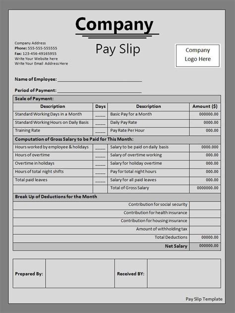 Pay Slip Template Word Template Payroll Template Templates