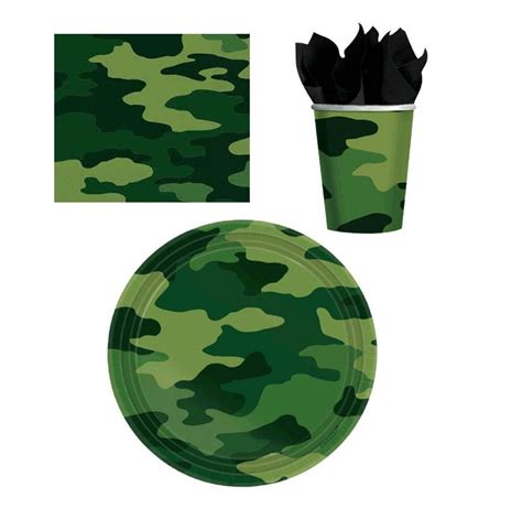 camouflage army tableware set 8 plates 8 cups 16 napkins army camo party camo theme party