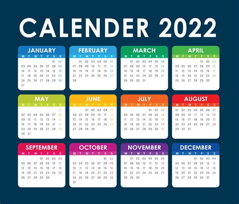 2022 Calendar Vector English Version 3123854 Vector Art At Vecteezy