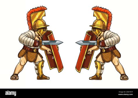 Roman Gladiator Cartoon Ancient Fighter Template For Coloring Book