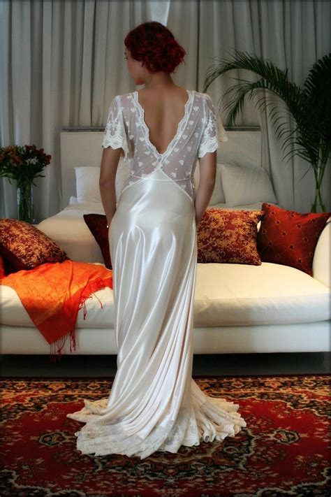Bridal Nightgown Amelia Satin Embroidered Lace Wedding Etsy Satin