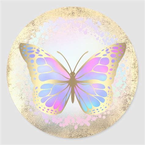 Faux Holographic Butterfly Classic Round Sticker Zazzle Round