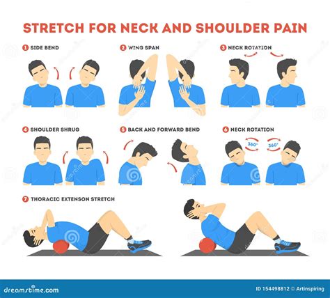 Neck And Shoulder Exercise Stretch To Relieve Neck Pain Stock Vector