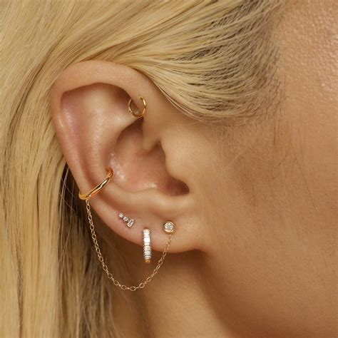 Triple Stacked Diamond Studs Earings Piercings Earrings Ear Jewelry