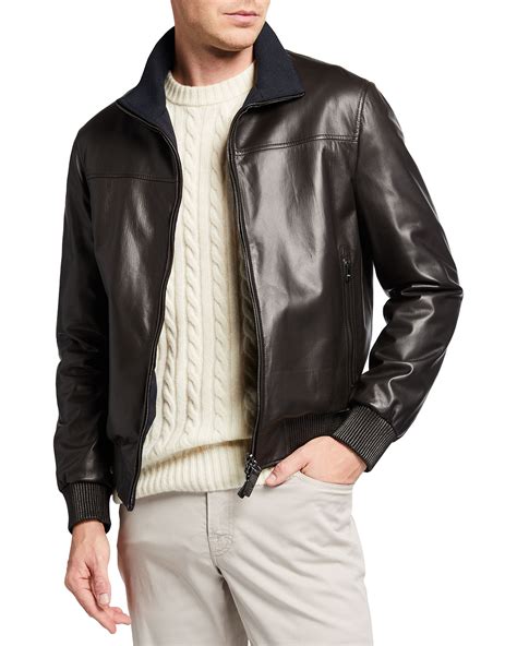 Brioni Mens Leather Reversible Zip Front Jacket Neiman Marcus