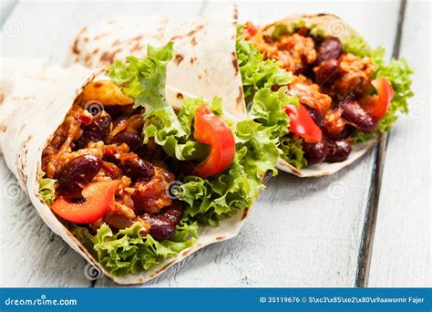 Burrito Tortilla With Meat And Beans Stock Photo Image Of Chili