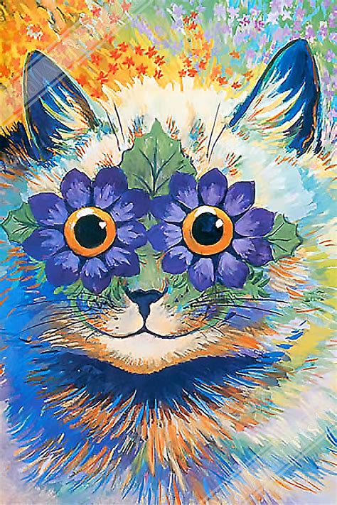 Louis Wain Print Flower Power Cat Louis Wain Cat Poster Etsy