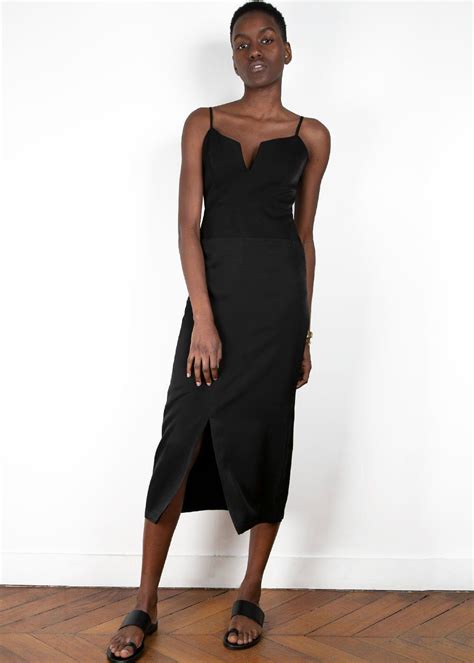 We caught you looking at our satin spaghetti strap midi wrap dress. Black Spaghetti Strap Dress with Notched Neckline | Black ...