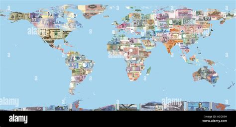 Map Of The World Filled In With Bank Notes From Many Countries Arranged