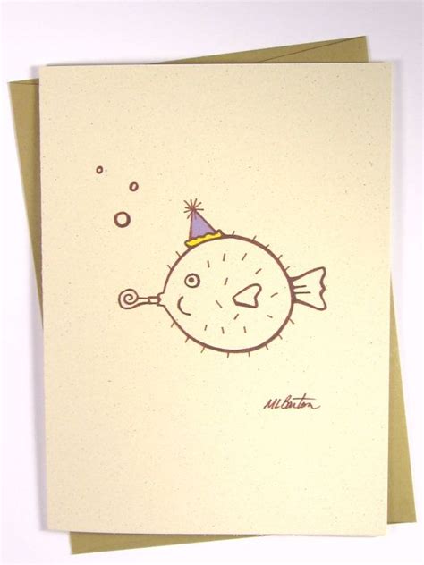 Party Blowfish Funny Birthday Card Birthday Card Drawing Funny