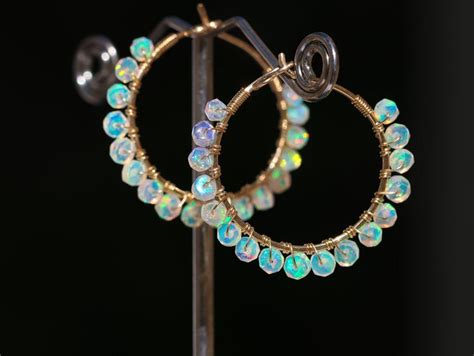 Ethiopian Opal Hoop Earrings Welo Opal Earrings Fire Opal Etsy Opal