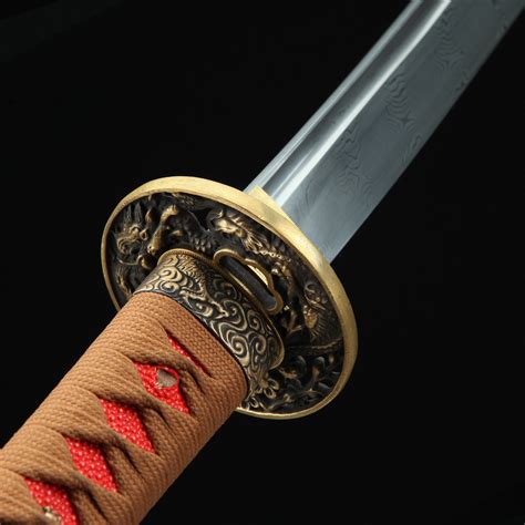 Red Damascus Katana Handmade Japanese Katana Sword Damascus Steel