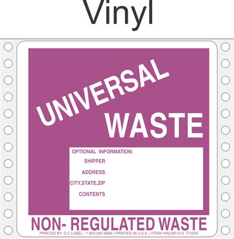 Universal Waste Vinyl Labels HWL615V