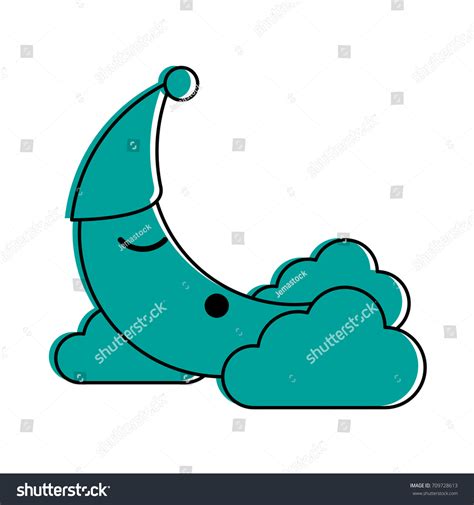 Crescent Moon Cartoon Sleeping On Clouds Stock Vector Royalty Free