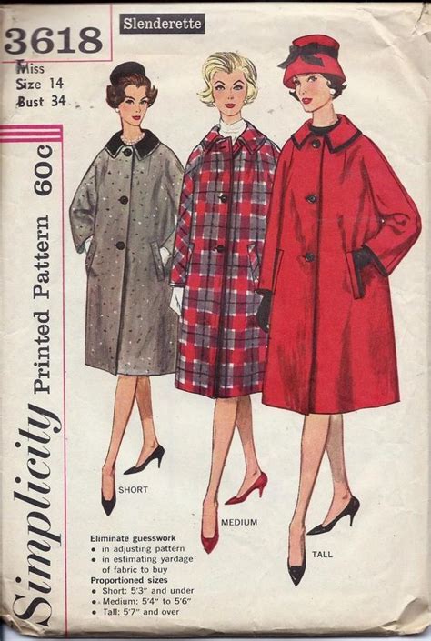 Vintage 50s 60s Dress Coat Simplicity Sewing Pattern 3618 B34 Size 14