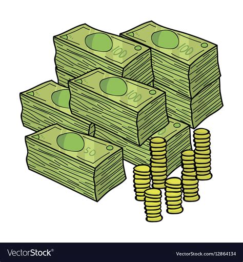 Piles Cash And Coins Icon In Cartoon Style Vector Image
